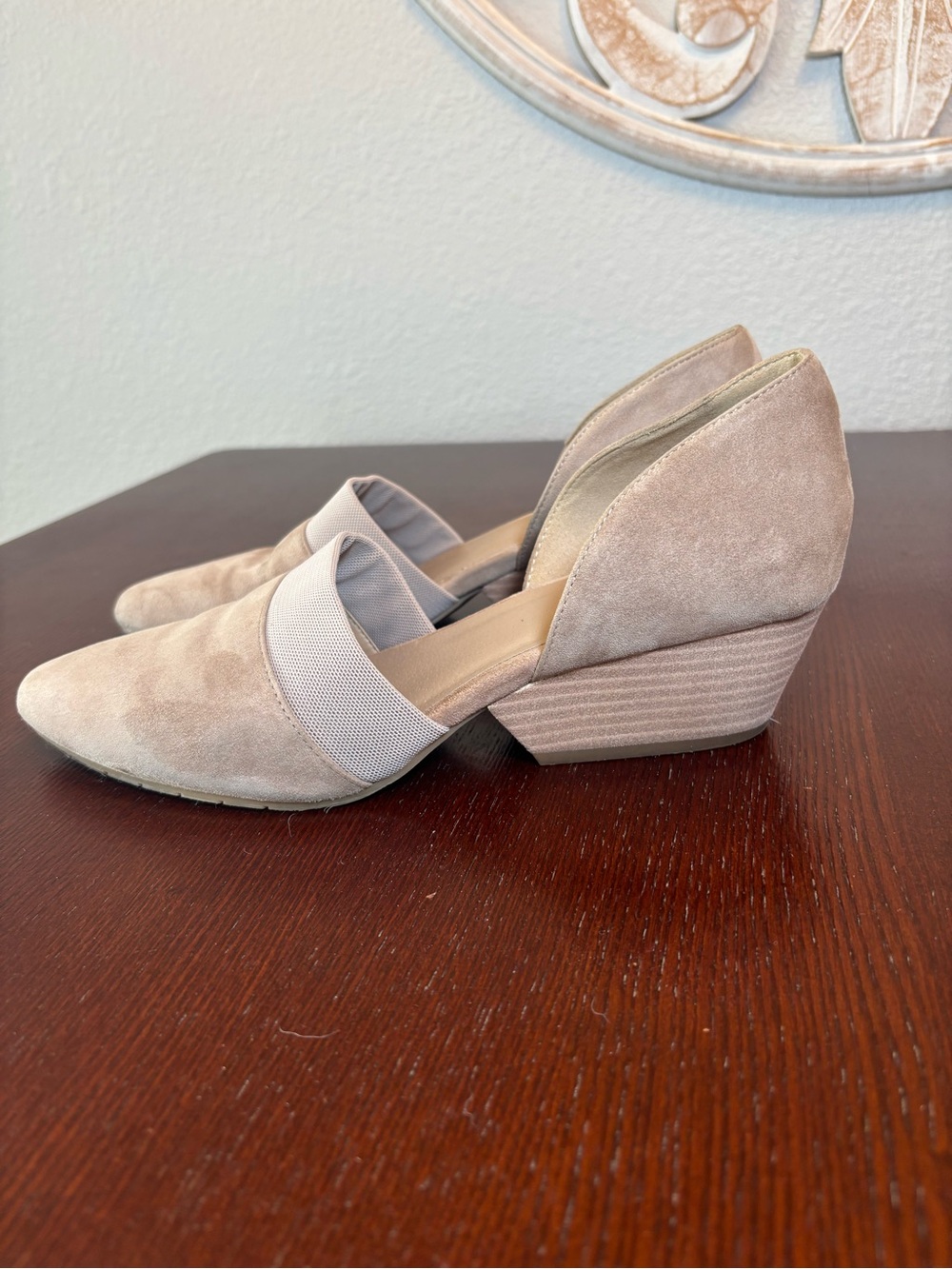 EILEEN FISHER Hilly Wedge d'Orsay Pump Slip-On Shoes Suede Beige Earth 9.5